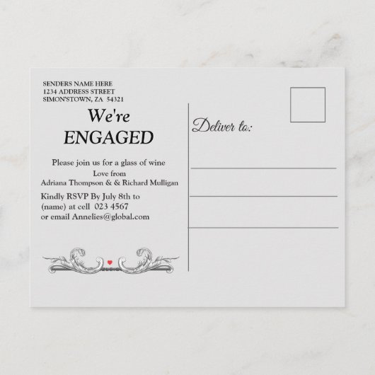 Gold-Silver-Brass Decor Verloving Uitnodiging Briefkaart (Achterkant)