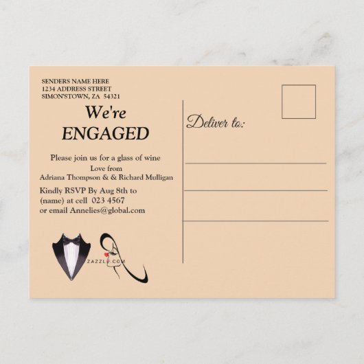 Gold-Silver-Brass Verloving voor modern design Uitnodiging Briefkaart (Achterkant)