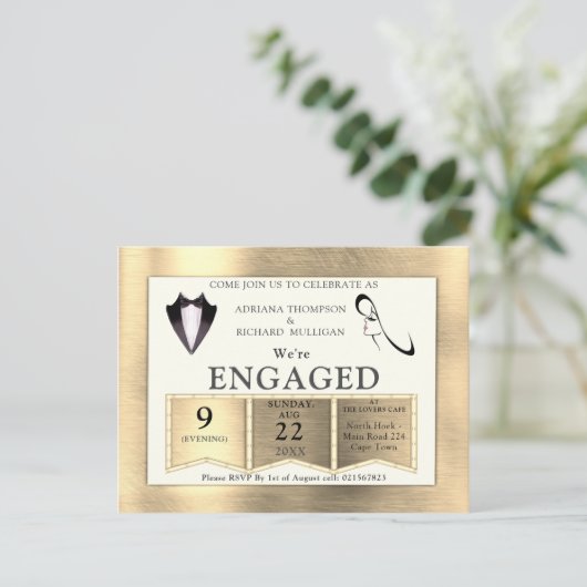 Gold-Silver-Brass Verloving voor modern design Uitnodiging Briefkaart (Staand voorkant)