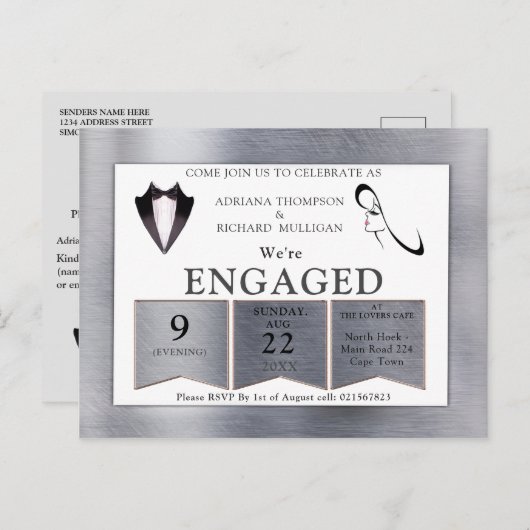 Gold-Silver-Brass Verloving voor modern design Uitnodiging Briefkaart (Voorkant / Achterkant)