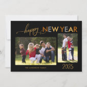 Gold Silver Bronze Happy New Year 2 Foto's zwart Feestdagenkaart (Voorkant)