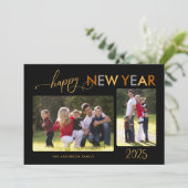 Gold Silver Bronze Happy New Year 2 Foto's zwart Feestdagenkaart (Staand voorkant)