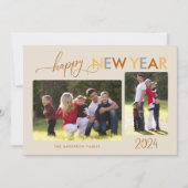 Gold Silver Bronze Happy Nieuwjaar 2 Fotodag Feestdagenkaart (Voorkant)