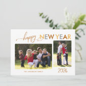 Gold Silver Bronze Happy Nieuwjaar 2 Foto's Feestdagenkaart (Staand voorkant)