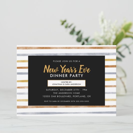 Gold Silver Bronze Stripes nieuwjaarsfeest Kaart (Staand voorkant)