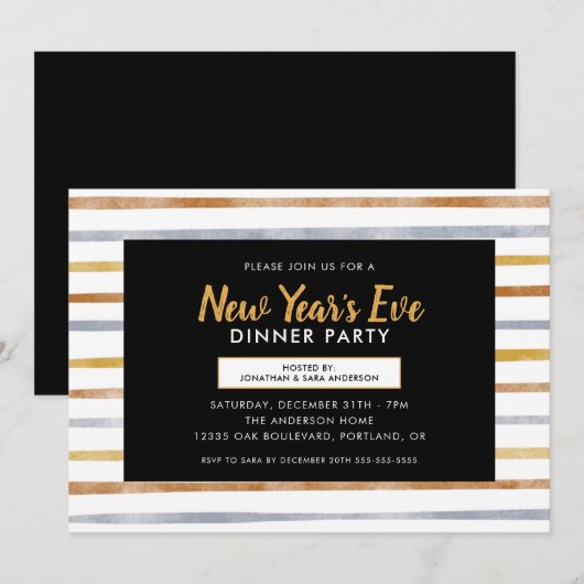 Gold Silver Bronze Stripes nieuwjaarsfeest Kaart (Voorkant / Achterkant)