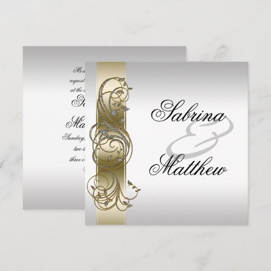 Gold Silver bruiloft Kaart (Voorkant / Achterkant)