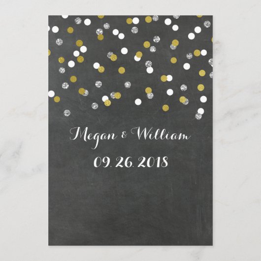 Gold Silver Chalkboard Confetti Wedding Menu (Achterkant)