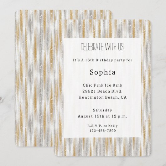 Gold Silver Chic Glam Glitzy Stripes Birthday Kaart (Voorkant / Achterkant)