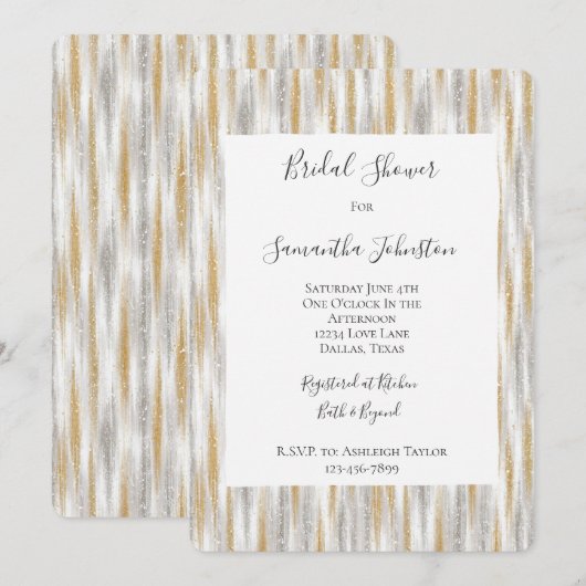 Gold Silver Chic Glam Glitzy Stripes Bridal Shower Kaart (Voorkant / Achterkant)