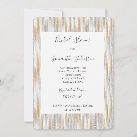 Gold Silver Chic Glam Glitzy Stripes Bridal Shower Kaart (Voorkant)
