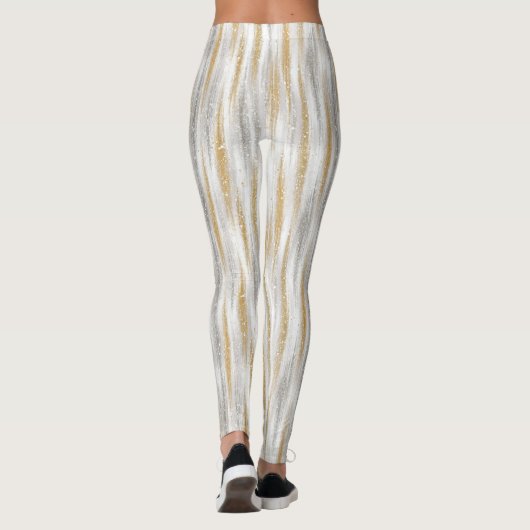 Gold Silver Chic Glam Glitzy Stripes Leggings (Achterkant)