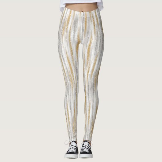 Gold Silver Chic Glam Glitzy Stripes Leggings (Voorkant)