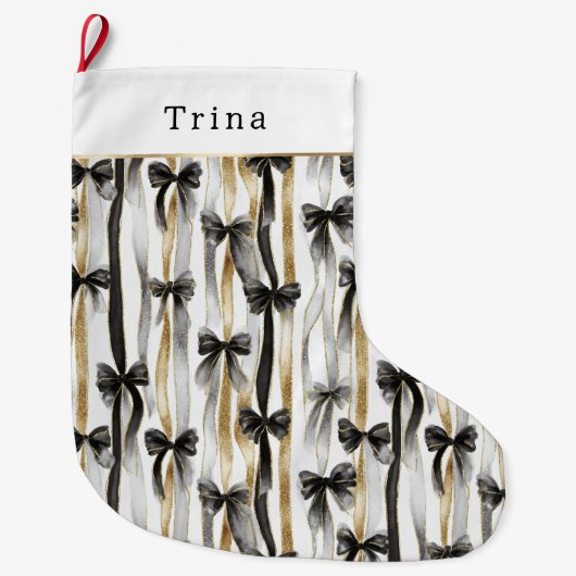 Gold Silver Christmas Black Ribbons & Bows Grote Kerstsok (Voorkant)