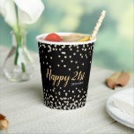 Gold Silver Confetti 21st Birthday Party Papieren Bekers<br><div class="desc">Voeg uw eigen speciale aanraking toe aan dit elegante ontwerp van een verjaardagsfeestje met een bijzonder gouden en zilveren confetti op een zwarte achtergrond,  moderne scripttypografie met de woorden "Happy 21st" en de naam van het verjaardagsmeisje.</div>