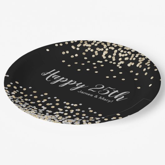 Gold Silver Confetti - Aangepaste 25e Jubileum par Papieren Bordje (Gekanteld)