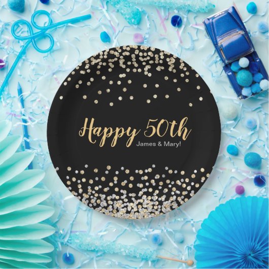Gold Silver Confetti - Aangepaste 50e Jubileum par Papieren Bordje (Feest)