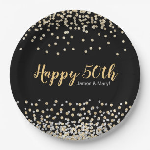 Gold Silver Confetti - Aangepaste 50e Jubileum par Papieren Bordje