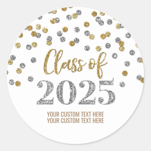 Gold Silver Confetti Afstuderen 2025 Ronde Sticker (Voorkant)