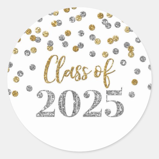 Gold Silver Confetti Afstuderen 2025 Ronde Sticker (Voorkant)