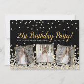 Gold Silver Confetti Photo Collage 21st Birthday Kaart (Voorkant)