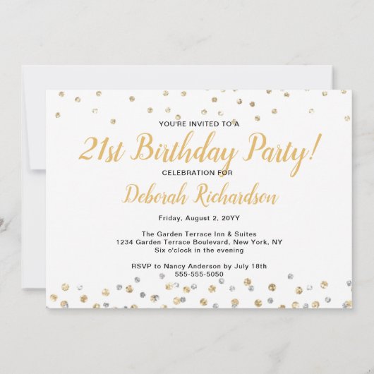 Gold Silver Confetti Photo Collage 21st Birthday Kaart (Achterkant)