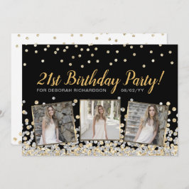 Gold Silver Confetti Photo Collage 21st Birthday Kaart