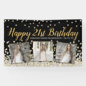 Gold Silver Confetti Photo Collage 21st Birthday Spandoek (Horizontaal)