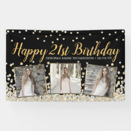 Gold Silver Confetti Photo Collage 21st Birthday Spandoek