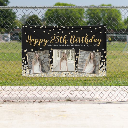 Gold Silver Confetti Photo Collage 25th Birthday Spandoek (Insitu)