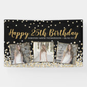 Gold Silver Confetti Photo Collage 25th Birthday Spandoek (Horizontaal)