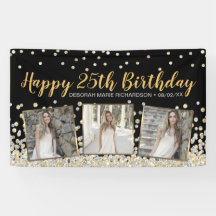 Gold Silver Confetti Photo Collage 25th Birthday