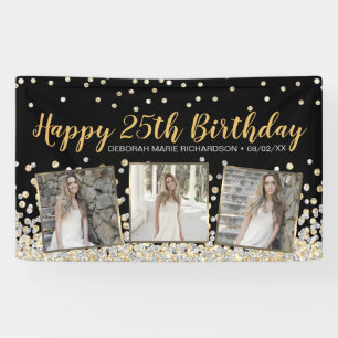 Gold Silver Confetti Photo Collage 25th Birthday Spandoek