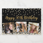 Gold Silver Confetti Photo Collage 50e verjaardag Sparkling Wijnetiket (Enkel label)