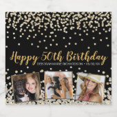 Gold Silver Confetti Photo Collage 50e verjaardag Sparkling Wijnetiket (Enkel label)