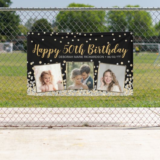 Gold Silver Confetti Photo Collage 50th Birthday Spandoek (Insitu)