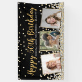 Gold Silver Confetti Photo Collage 50th Birthday Spandoek (Verticaal)