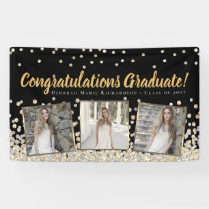 Gold Silver Confetti Photo Collage Afstuderen Spandoek