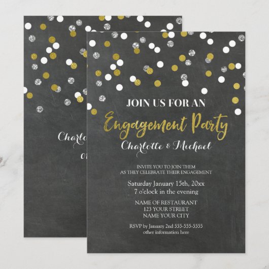 Gold Silver Confetti verlovingsfeest Kaart (Voorkant / Achterkant)