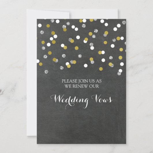 Gold Silver Confetti Vow Renewal Invitation Kaart (Voorkant)