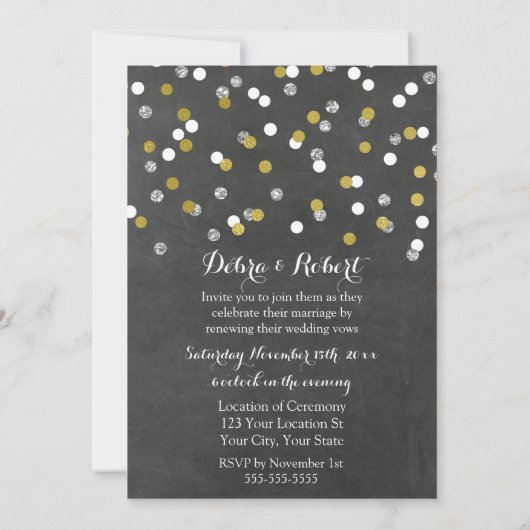 Gold Silver Confetti Vow Renewal Invitation Kaart (Achterkant)