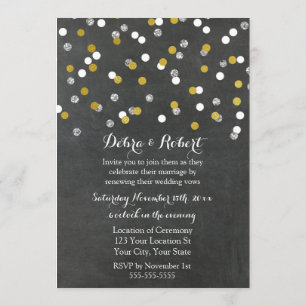 Gold Silver Confetti Vow Renewal Invitation Kaart