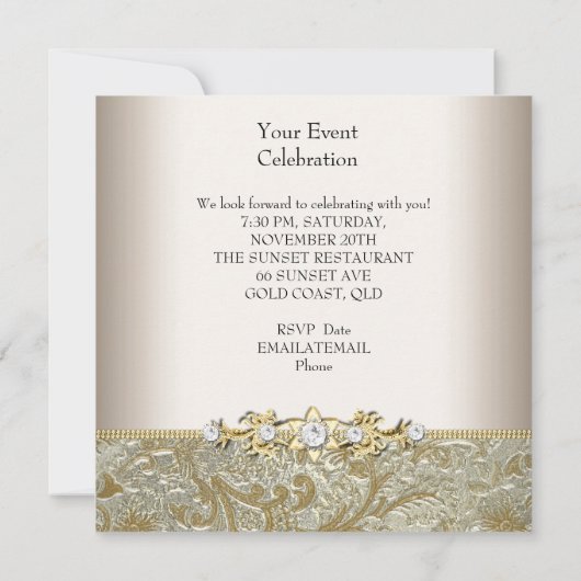 Gold Silver Cream Elegant Party met reliëfdruk Kaart (Achterkant)