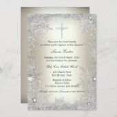 Gold Silver Crystal Snowflake Baptism/Christening Kaart (Voorkant / Achterkant)