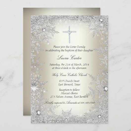 Gold Silver Crystal Snowflake Baptism/Christening Kaart (Voorkant / Achterkant)