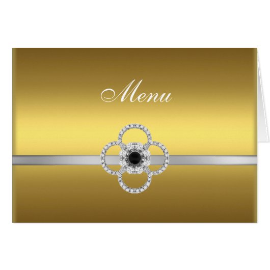 Gold Silver Diamond Black Jewel Menu Note Kaart (Voorkant Horizontaal)