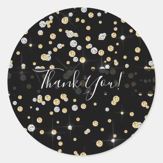 Gold & Silver Diamond Bling Confetti Zwart Favor Ronde Sticker (Voorkant)