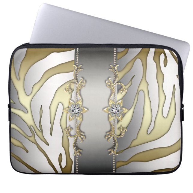 Gold Silver Diamond Zebra-laptophoes Laptop Sleeve (Voorkant)
