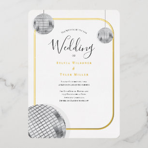 Gold Silver Disco Retro Wedding Folie Uitnodiging