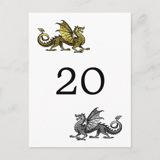 Gold Silver Dragon Table Number Briefkaart (Voorkant)